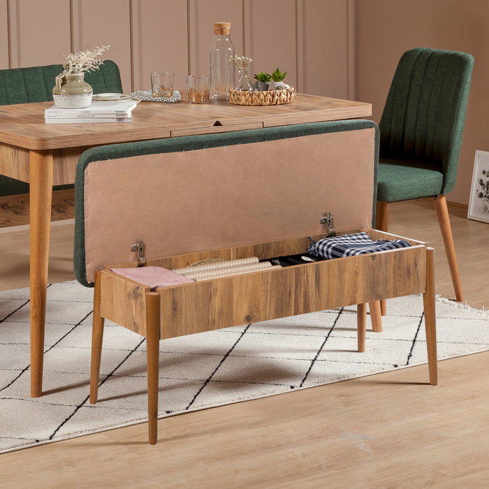 Hanah Home Banco Vina Bank Green, Atlantic - Banco moderno con almacenamiento, Pino Atlantico y Verde, 110x85x40 cm, Tablero melamina y Lino